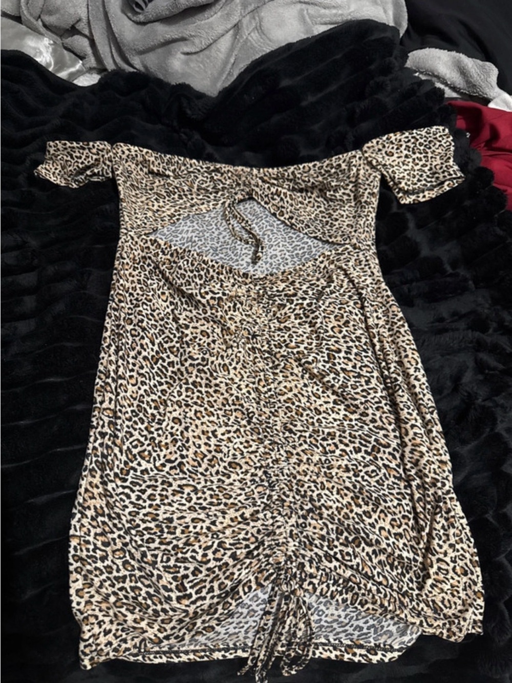 SHEIN Tan and Black Leopard Off-Shoulder Dress